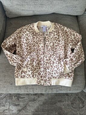 Leopard Print Snap-Front Bomber Jacket - Cream & Light Brown